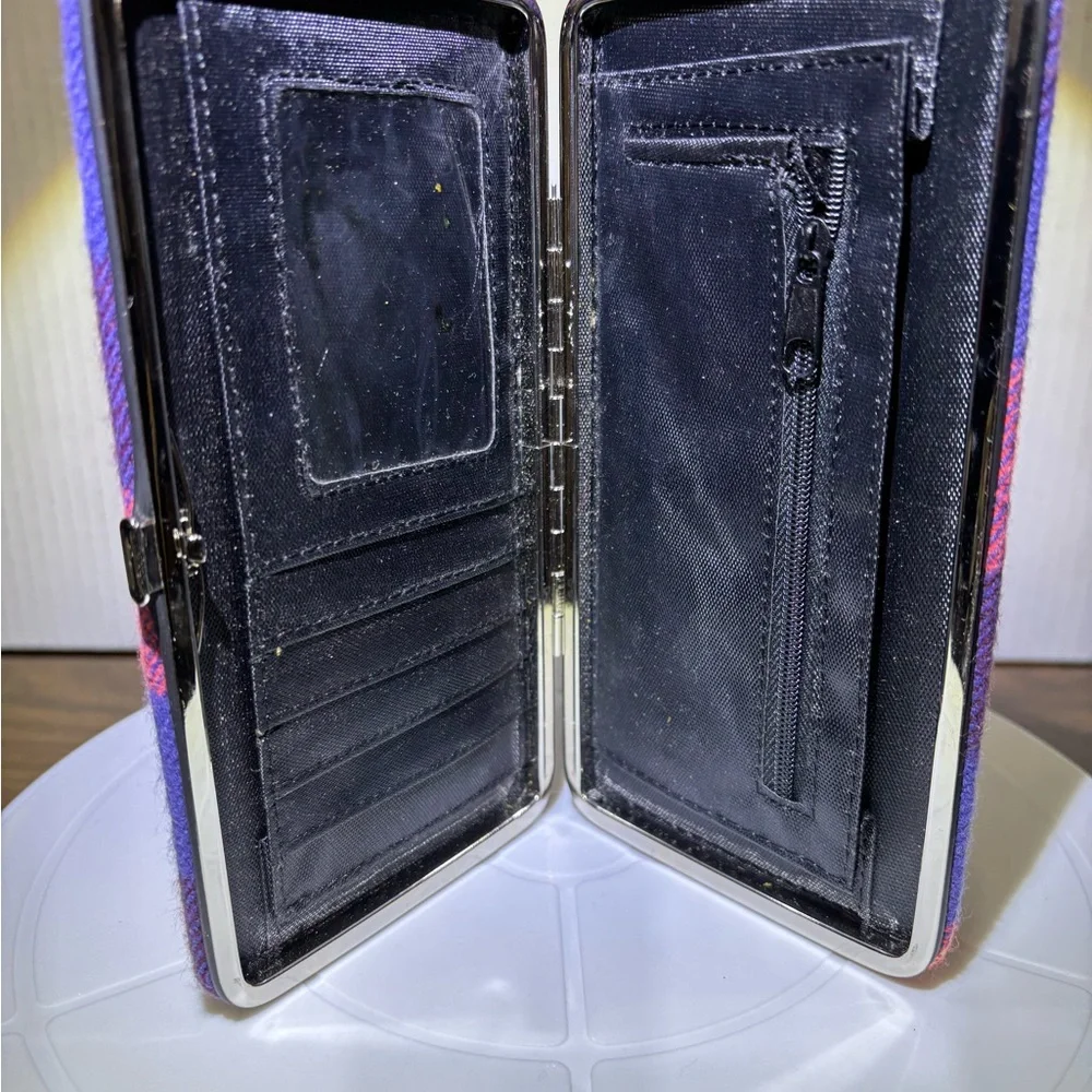 Plaid Wallet with Purple and Red Accents